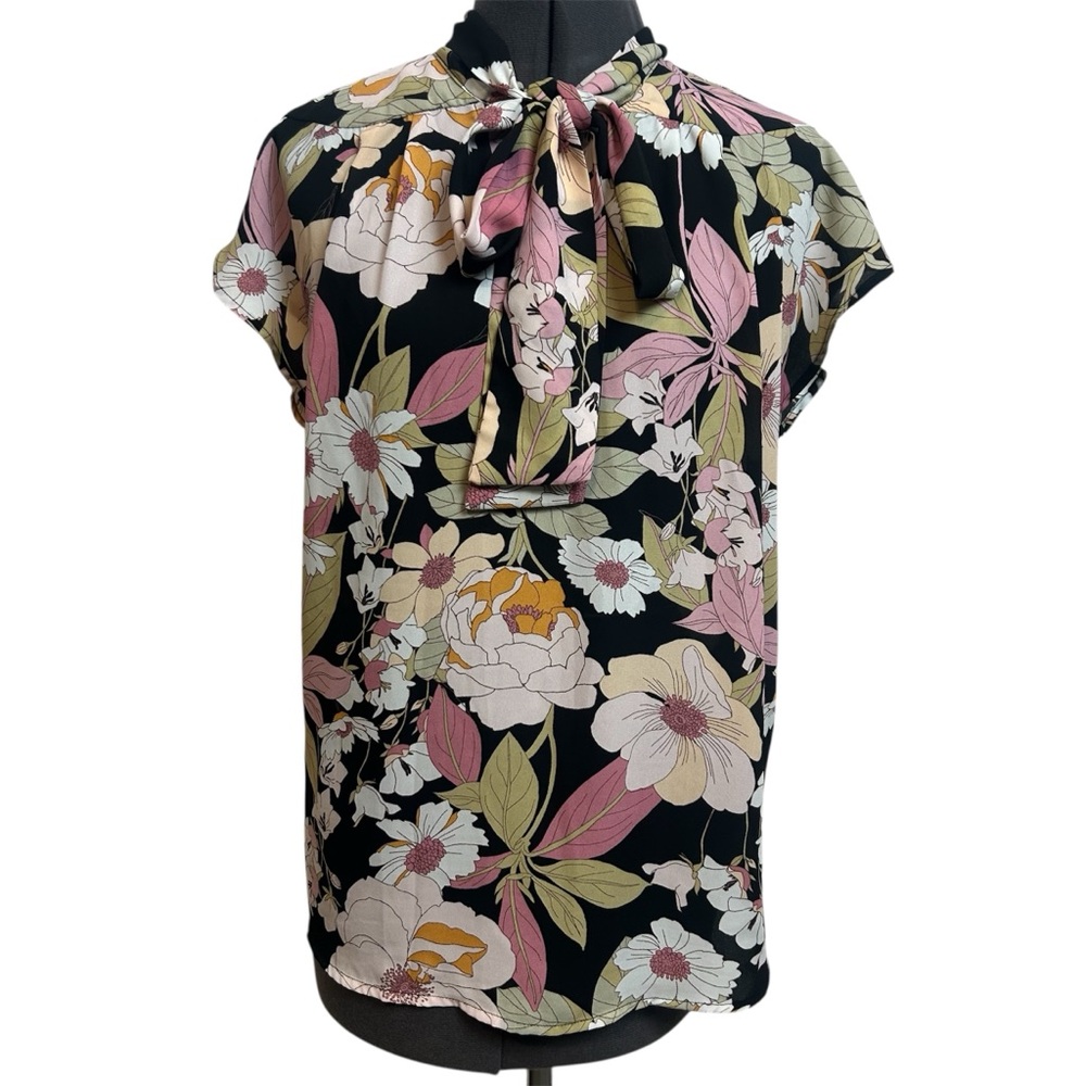 Pleione Large Floral Blouse with Pussybow